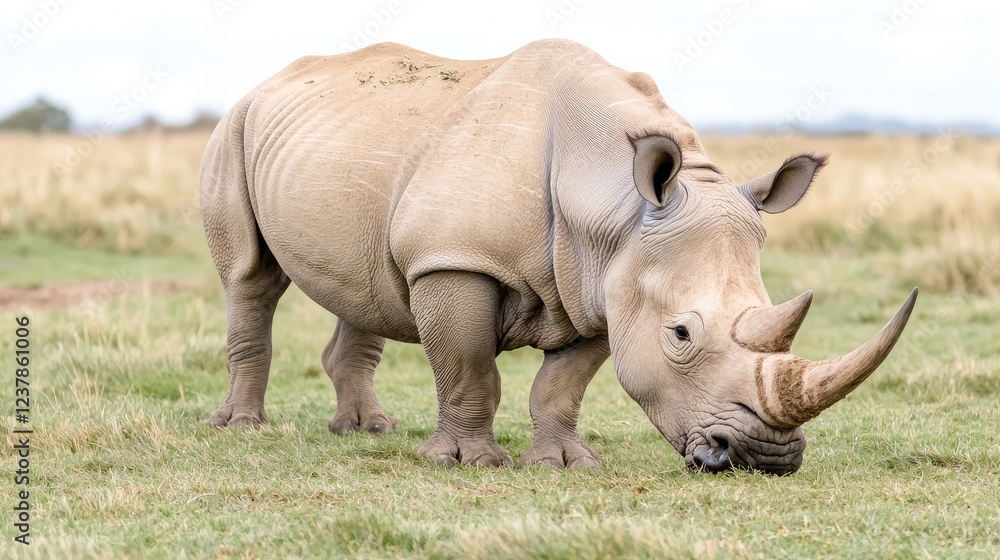 White rhino grazing savanna grassland White rhino grazing savanna grassland