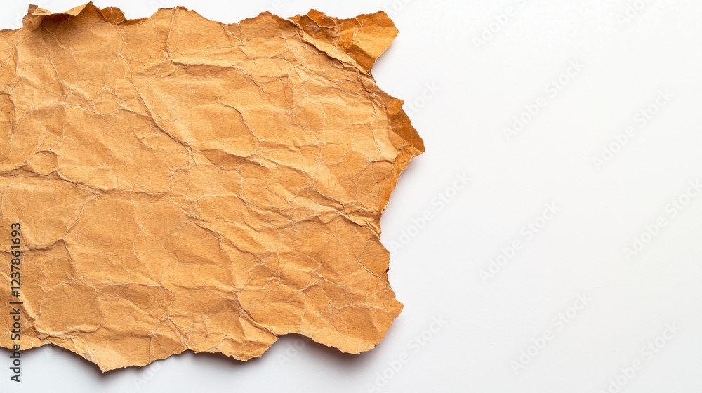 Fototapeta premium Crumpled Tan Kraft Paper Texture On White Background