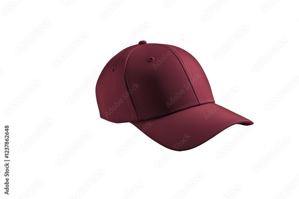 Minimalist Maroon Cap on White Background, Modern Flat Lay Design Minimalist Maroon Cap on White Background, Modern Flat Lay Design