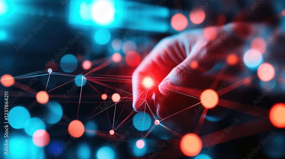 Connecting Global Network Digital Hand Touching Interactive Nodes Connecting Global Network Digital Hand Touching Interactive Nodes