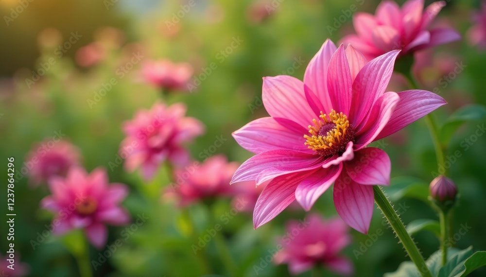 Loose bunch of tall pink flowers with feathery texture, garden, gay feather flower Loose bunch of tall pink flowers with feathery texture, garden, gay feather flower