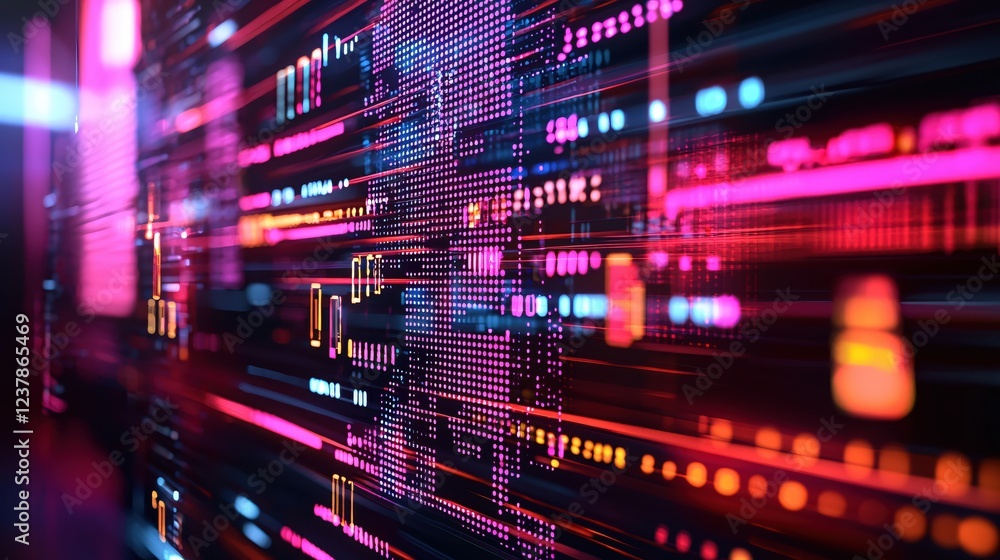 Obraz premium Abstract Digital Data Stream Neon Lights Cyber Technology