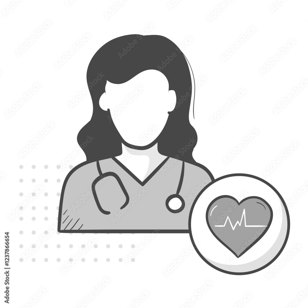 Female Doctor Icon, Healthcare Professional, Medical Consultation Symbol. Editable Stroke and colors.