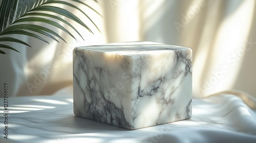 Elegant marble cube with soft sunlight. Generative AI photo