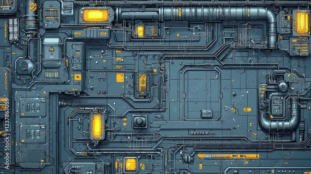 Fototapeta premium Futuristic Technology Panel: Detailed Cyberpunk Circuitry and System Network Interface