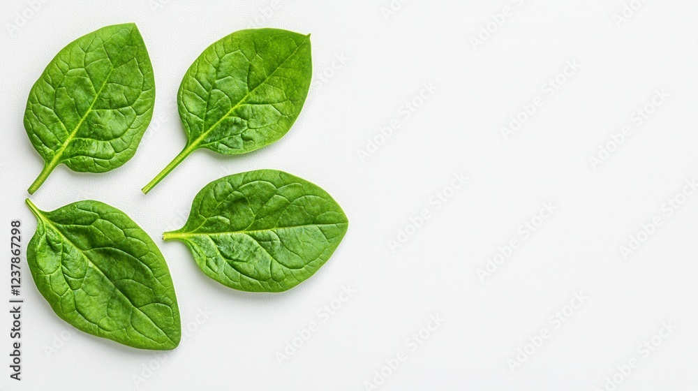 Obraz premium Fresh Green Spinach Leaves on Gray Textured Background