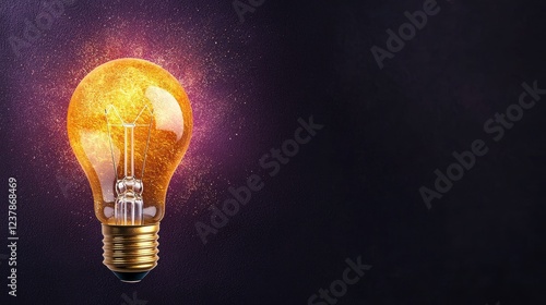 Glowing Gold Glitter Lightbulb on Dark Background