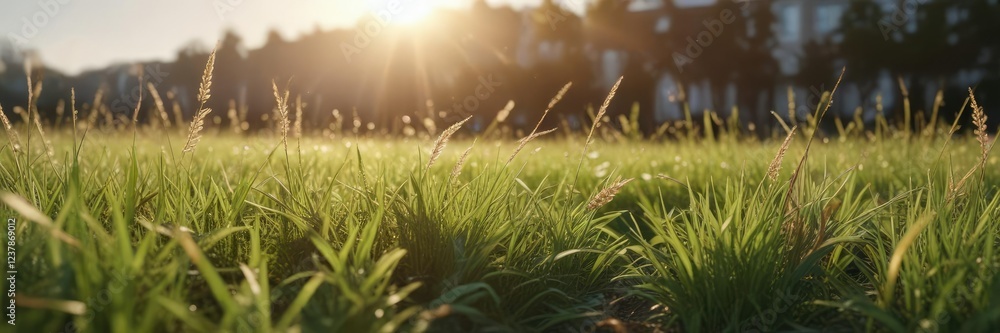 The grass sways gently in the breeze as the sun shines down on it, creating a soft focus effect, sun, serene The grass sways gently in the breeze as the sun shines down on it, creating a soft focus effect, sun, serene