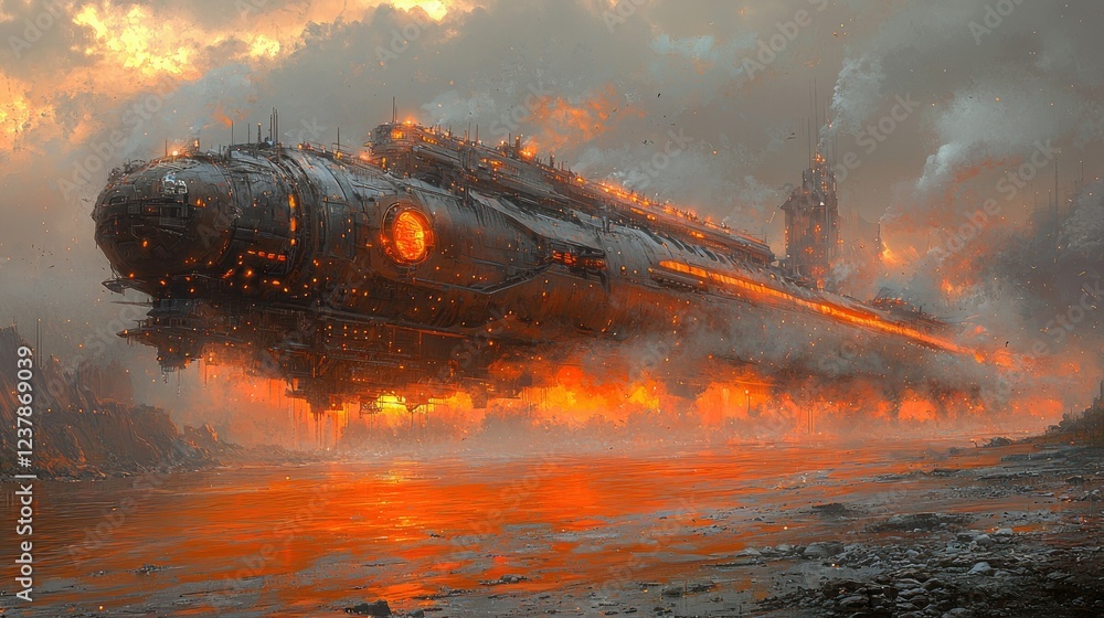 Fiery Apocalypse Sci Fi Vessel Landing Scene Fiery Apocalypse Sci Fi Vessel Landing Scene