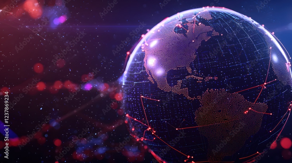Obraz premium Global Network Connections Digital World Technology Data Sphere