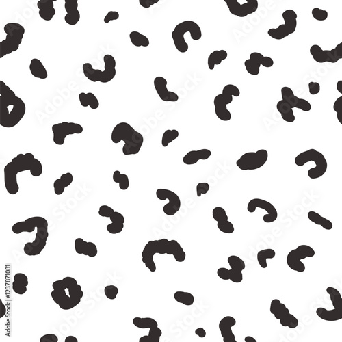 Abstract camo monochrome seamless pattern. Leopard print allover background. Wavy splash and lines continuous vector hand drawn ornament. Surface pattern design camouflage motif.