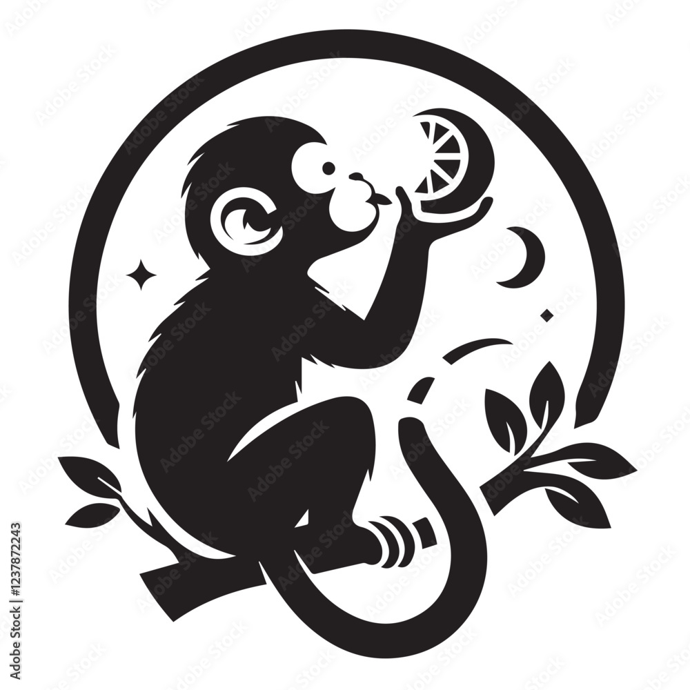 Monkey silhouette black and white vector icon Monkey silhouette black and white vector icon