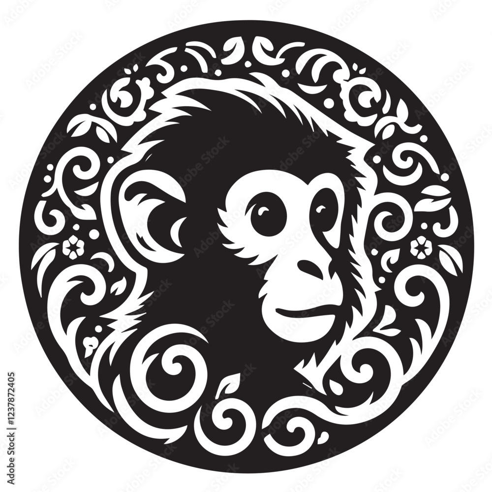 Monkey silhouette black and white vector icon Monkey silhouette black and white vector icon