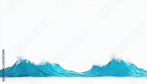 Vibrant ocean waves crashing against a minimalist white background, creating a serene coastal scene