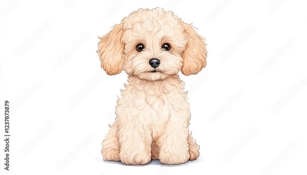 Cute fluffy puppy sitting calmly, showcasing its playful expression in a bright, clean environment Cute fluffy puppy sitting calmly, showcasing its playful expression in a bright, clean environment