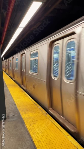 Subway Train at Platform in Manhattan, New York