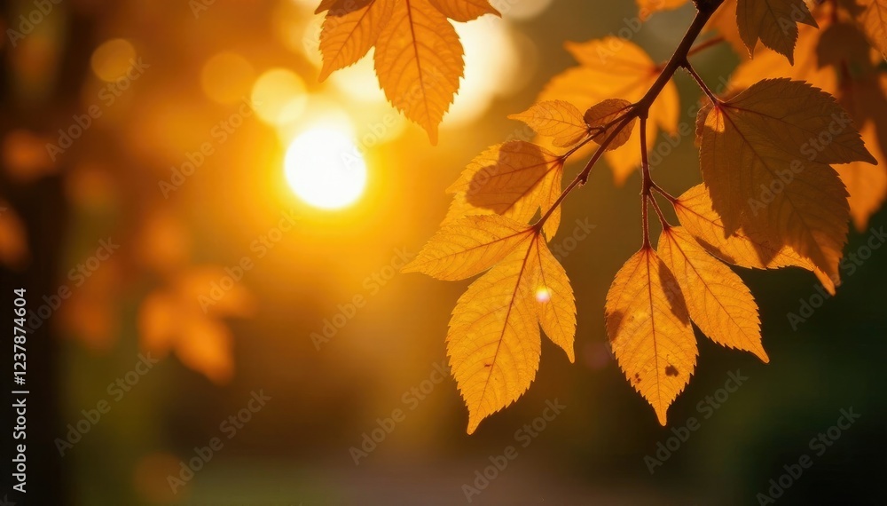 Fading sunlight casting golden glow on last yellow leaves of treetops, glowing leaves, warm tones Fading sunlight casting golden glow on last yellow leaves of treetops, glowing leaves, warm tones