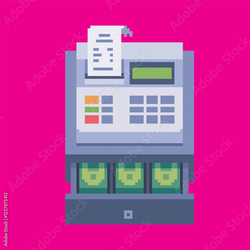 cash register pixel art, vector illustration on isolated background.
