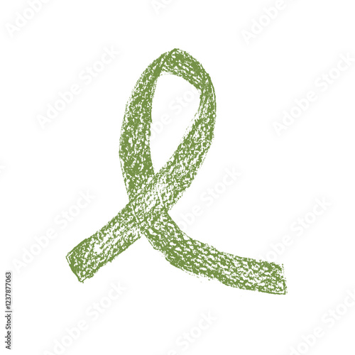 Crayon awareness green ribbon. symbol preventing campaign doodle isolated on white background. Mental health day. Vector drawn by pencil illustration