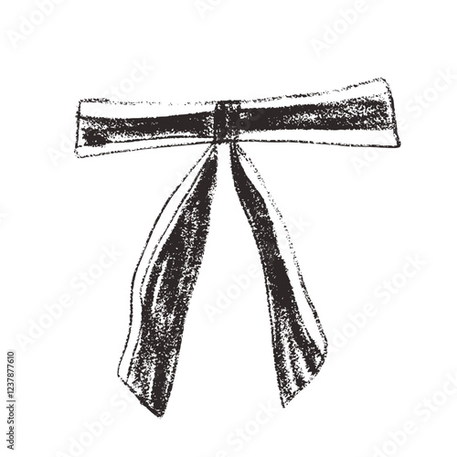 Crayon bow, ribbon. Chalk drawing band. Black coquette aesthetic bowknot. Vector illustration isolated on white background.