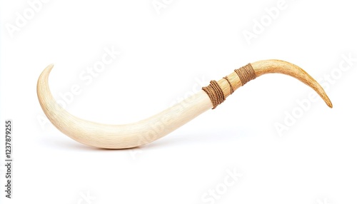 Elegant curved ivory artifact with intricate detailing, showcasing craftsmanship against a clean backdrop