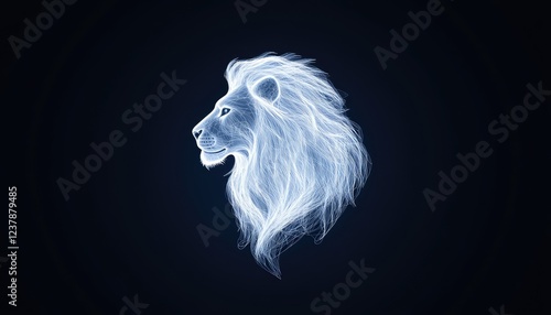 Ethereal lion silhouette glowing against a dark background, symbolizing strength and majesty