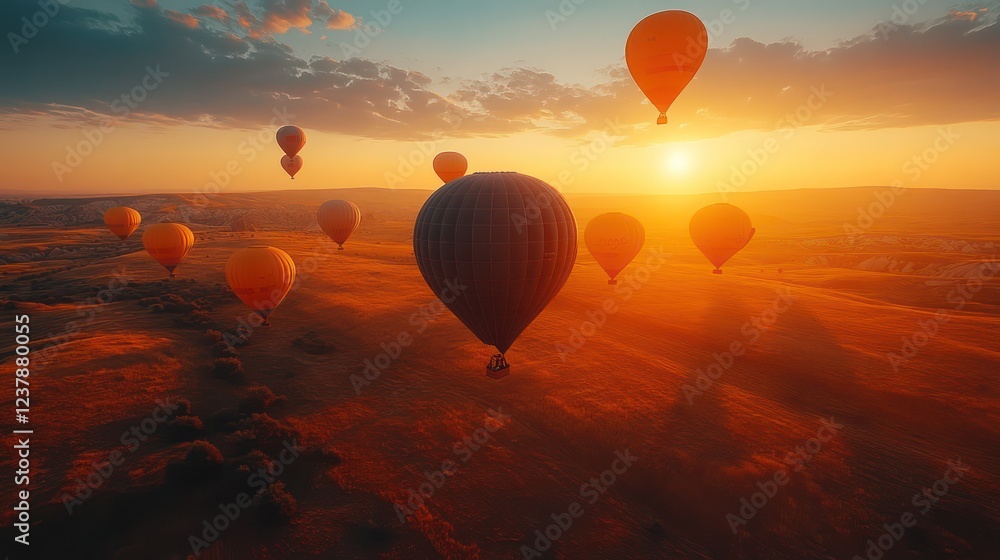 Obraz premium Magnificent Hot Air Balloons Soaring at Sunrise