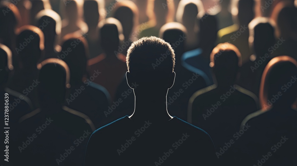 Fototapeta premium Individual Focus Amidst a Crowd, Highlighting Presence and Distinction in a Blurred Background 