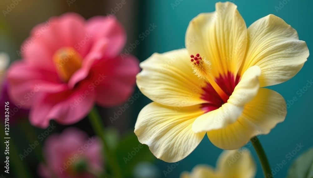 Fototapeta premium A cotton swab is inserted into a stem of a large flower, flowers, gardening supplies