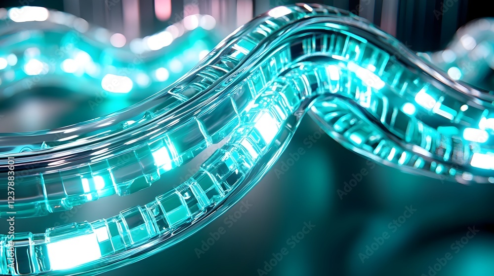 Naklejka premium abstract teal glass wave, futuristic tech - abstract & geometric pa.