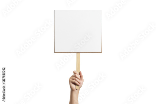  a hand holding a wooden signboard isolated on a transparent background