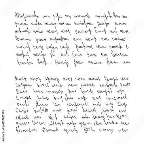 Handwritten scribble poem letter. Freehand text verse note. Unreadable doodle rough draft write by pen isolated on white background. Illegible cursive script message. Vector hand drawn illustration.