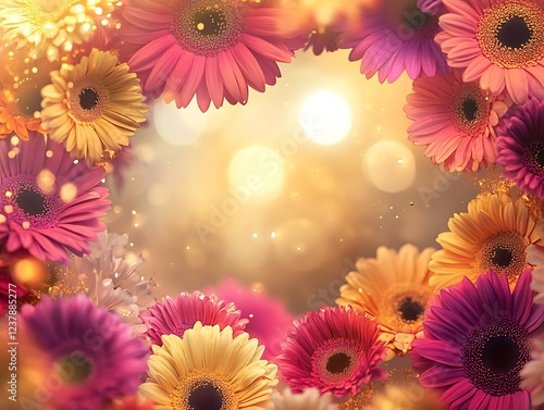 A radiant abstract frame of vibrant flowers and golden light symbolizing International Womena??s Day celebration photo