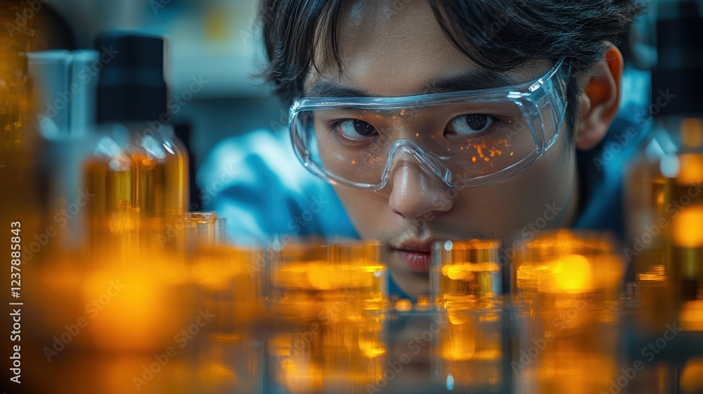 Focused Scientist in a Laboratory, Examining Samples, Scientific Research, Innovation and Discovery Focused Scientist in a Laboratory, Examining Samples, Scientific Research, Innovation and Discovery