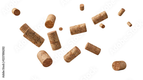 Wine corks falling on transparent background