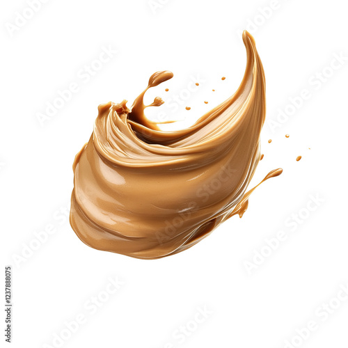 Creamy peanut butter with a smooth texture displayed in a close-up view, showcasing its rich consistency, isolated on white background photo