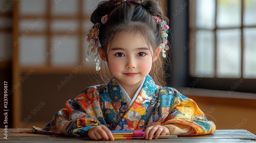 Adorable Girl in Traditional Japanese Kimono Adorable Girl in Traditional Japanese Kimono