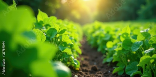 Wallpaper Mural green runner beans growing in a lush field with sunlight filtering through, garden, runnerbeans Torontodigital.ca