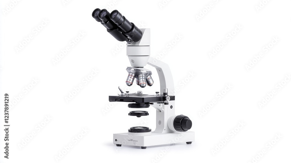 Trinocular microscope on white background; scientific research Trinocular microscope on white background; scientific research