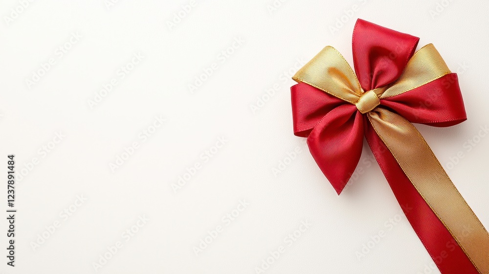 Red And Gold Holiday Ribbon Bow On White Background Red And Gold Holiday Ribbon Bow On White Background