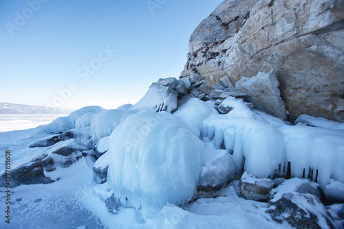 Lake Baikal, Oltrek island. Winter landscape photo