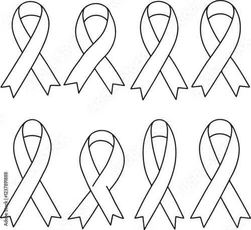 Breast cancer ribbon icon set. Cancer charity awareness ribbon vector symbol in black filled and outlined style