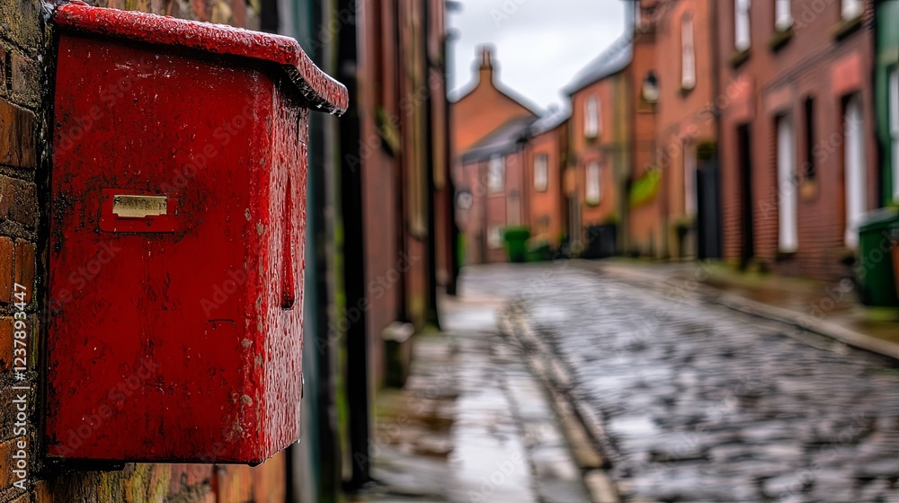 Close-up of a Historic Red Mailbox on a British Street, Blurred Background of Victorian Buildings and Cobblestone Road, Emphasizing Vintage Charm
Close-up of a Historic Red Mailbox on a British Street, Blurred Background of Victorian Buildings and Cobblestone Road, Emphasizing Vintage Charm