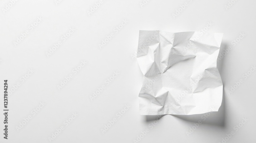 A Single Crumpled Square of White Paper on a Plain Background, Ideal for Minimalist Design or Textured Backdrop Applications A Single Crumpled Square of White Paper on a Plain Background, Ideal for Minimalist Design or Textured Backdrop Applications