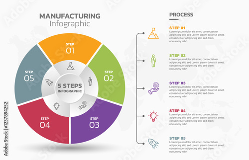 Visual data presentation. Cycle diagram with 5 options. Pie Chart Circle infographic template with 5 steps, options, parts, segments. Business concept. Editable pie chart with sectors. Single layer.