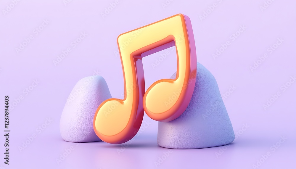 A musical note emoji isolated on a light purple background. A musical note emoji isolated on a light purple background.