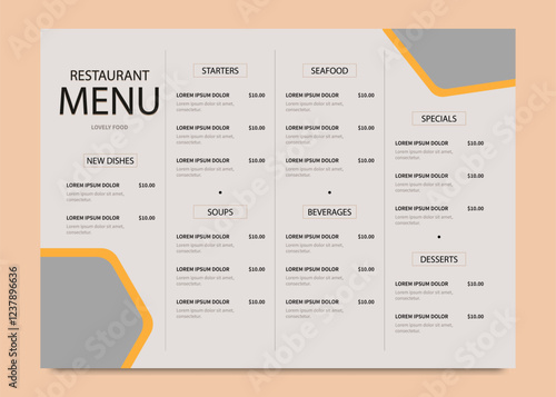 Modern fast food menu design template for restaurant and café on dark chalkboard. food trifold menu brochure