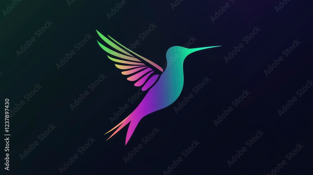 Obraz premium hummingbird silhouette, colorful gradient, vector graphics, simple style, flat style, dark background color, minimalist lines, high-end aesthetic