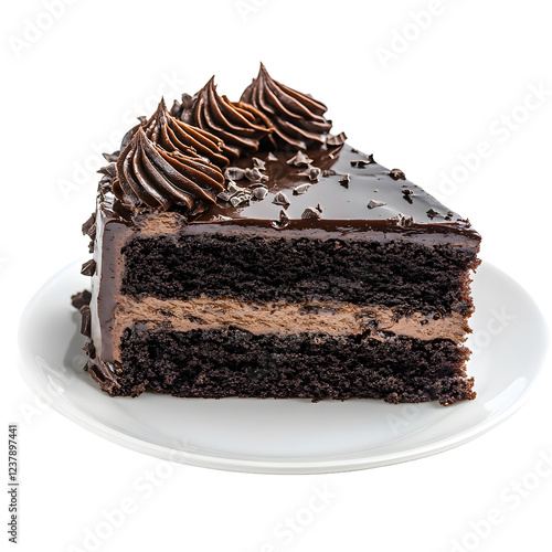 chocolate cake on plate isolated on transparent background Remove png, Clipping Path
 photo