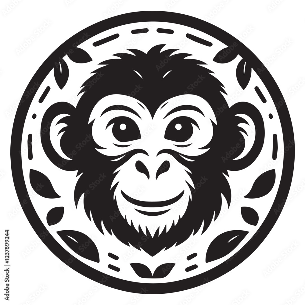 Fototapeta premium Monkey silhouette black and white vector icon